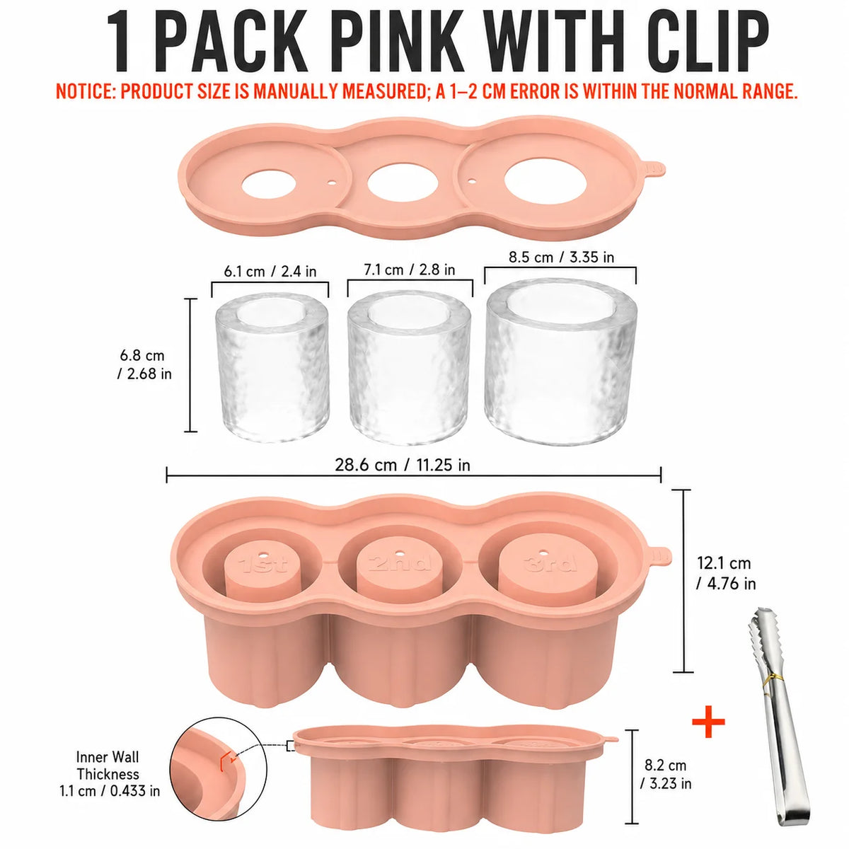 Silicone Ice Tray with Lid – Fits Stanley 40oz 30oz Tumbler Silicone Ice Mold Axl 1 PACK Pink w Clip