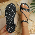 Retro Dot Print Flat Sandals – Women's Strappy Elastic Back Strap Flat Sandals Axl 36 black