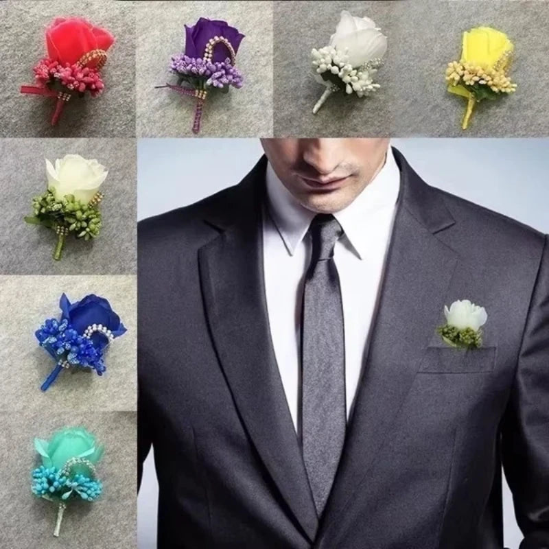 Silk Rose Groom Corsage Brooch – Men's Wedding Boutonnière Pin Wedding Corsage Brooch Axl