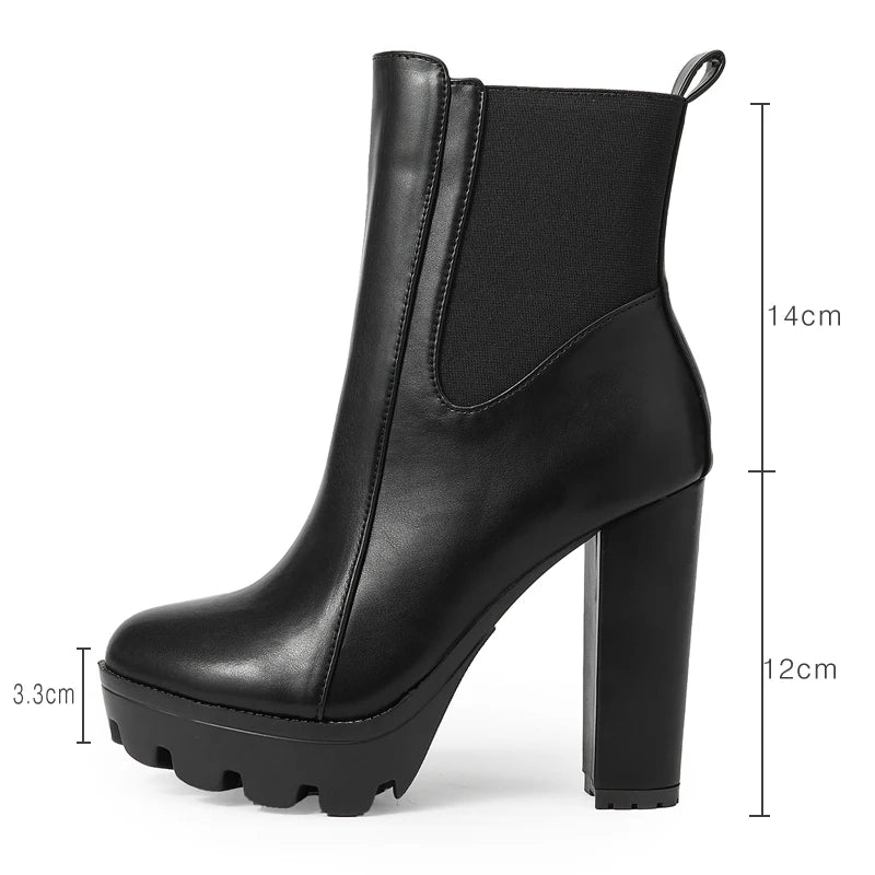 Women's Platform Ankle Boots – 12cm High Heel Slip-On Platform Ankle Boots Axl