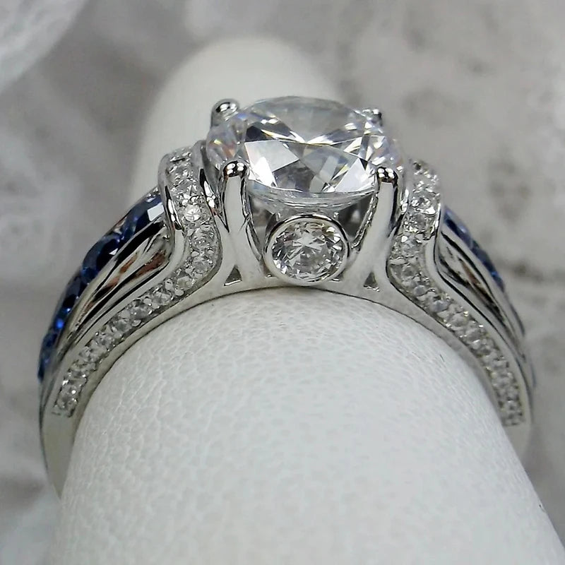 Huitan Cubic Zirconia Vintage Ring – White & Blue | Sizes 5–14 Fashion Ring Axl
