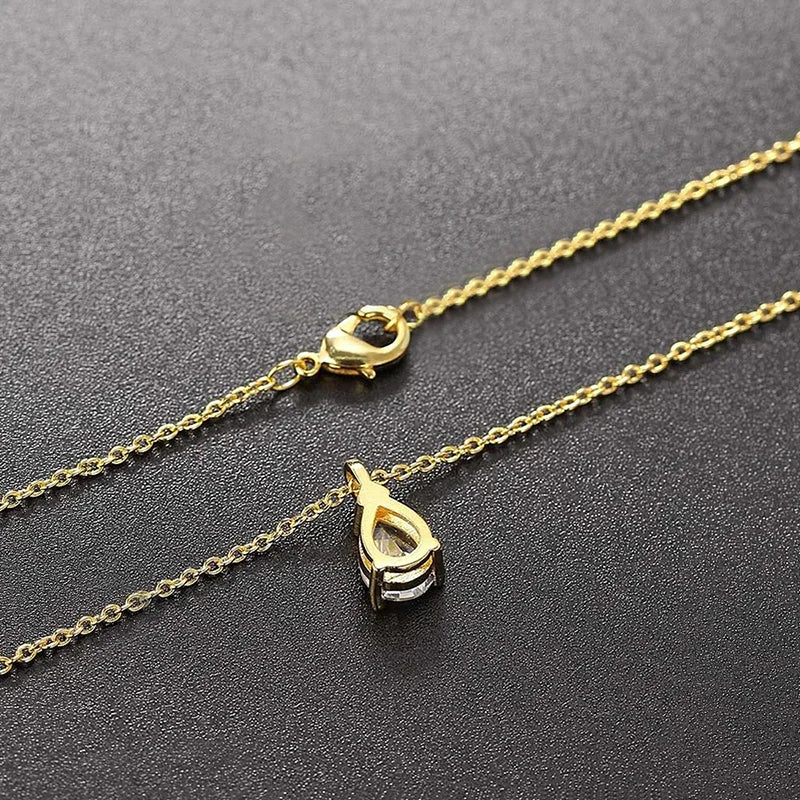 Huitan Waterdrop CZ Pendant Necklace – Women's Minimalist Jewelry Pendant Necklace Axl