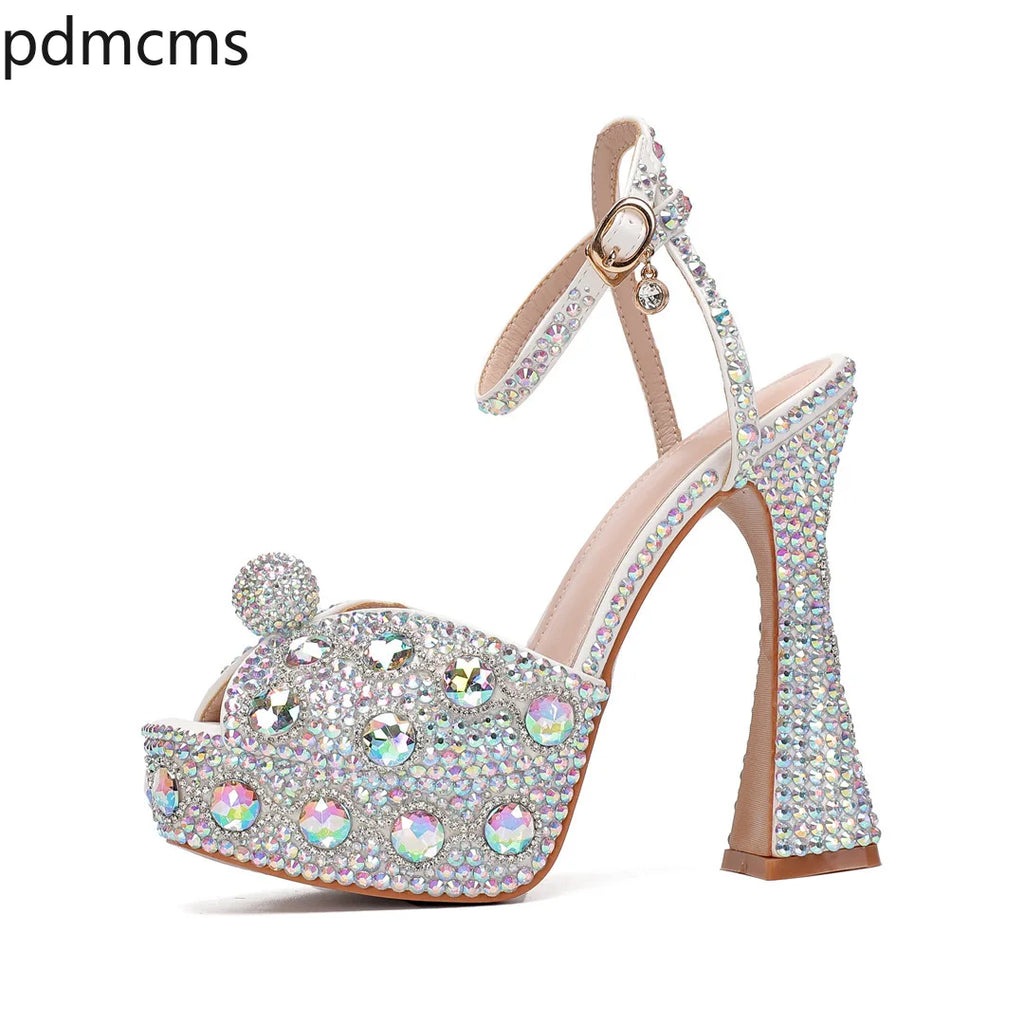 Women's 14cm Rhinestone Pearl Peep Toe High Heel Wedding Pumps High Heel Pumps Axl