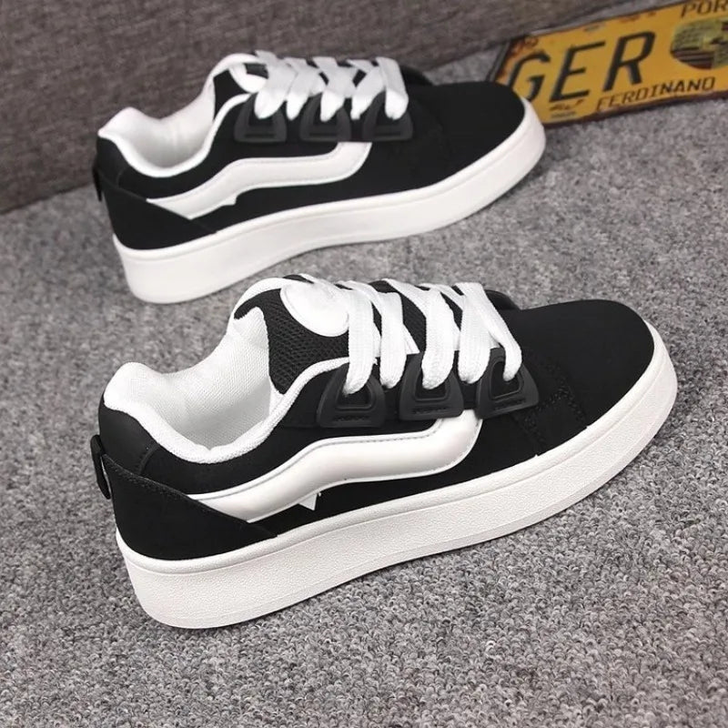Women's Black Platform Sneakers – Vintage Casual Vulcanize Flats Platform Sneakers Axl