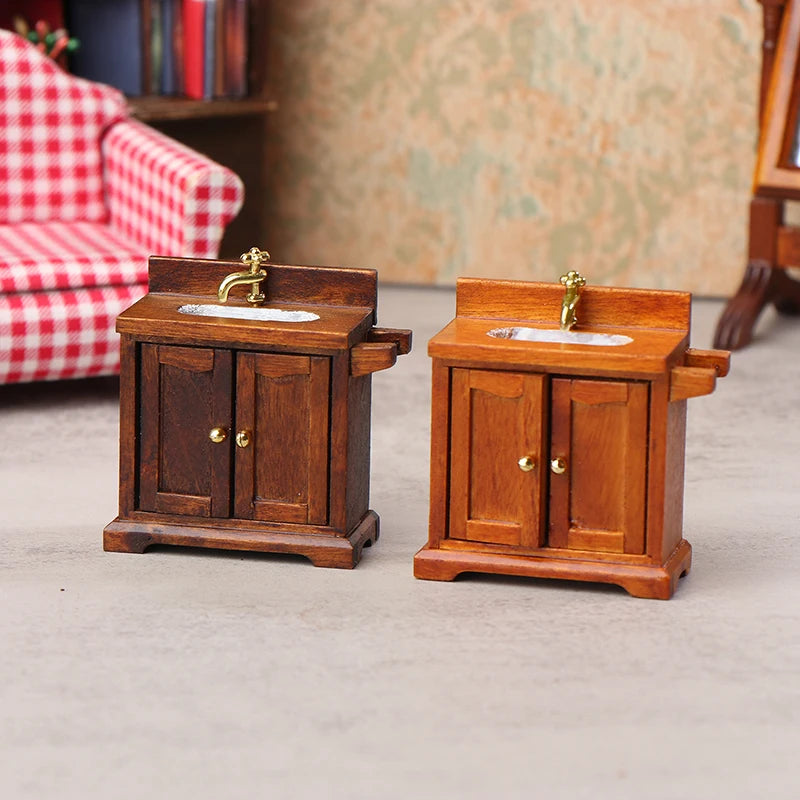 1:12 Dollhouse Bathroom Sink Cabinet – Miniature Washing Basin Dollhouse Furniture Axl