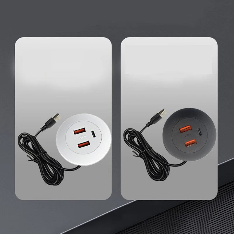 Desk Clamp USB Hub – 3 Outlets, 2 USB-A & Type-C Ports Desktop USB Charging Hub Axl