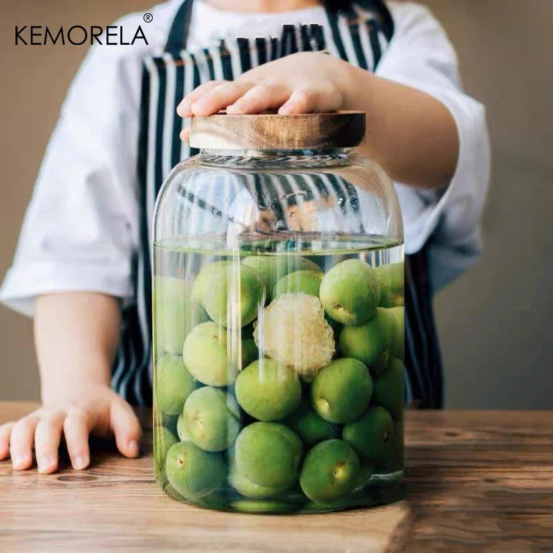 KEMORELA 3L Glass Jar with Acacia Airtight Lid – Food Storage Glass Storage Jar Axl