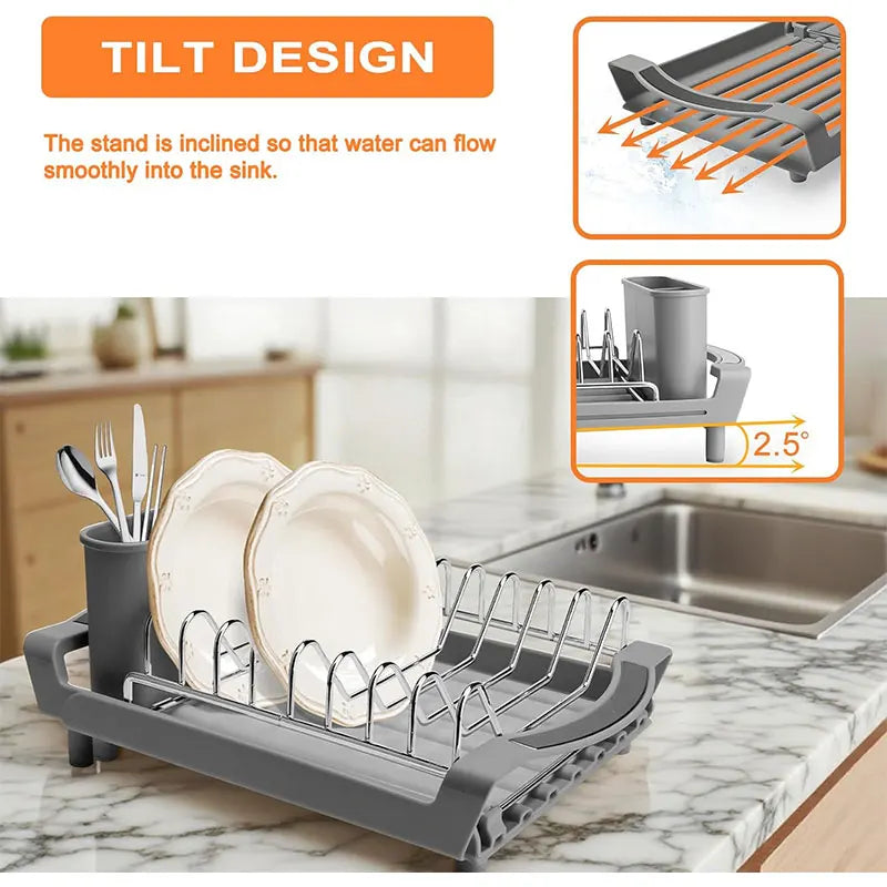Expandable Dish Drying Rack with Cutlery Holder | Rust-Resistant Dish Drying Rack Axl