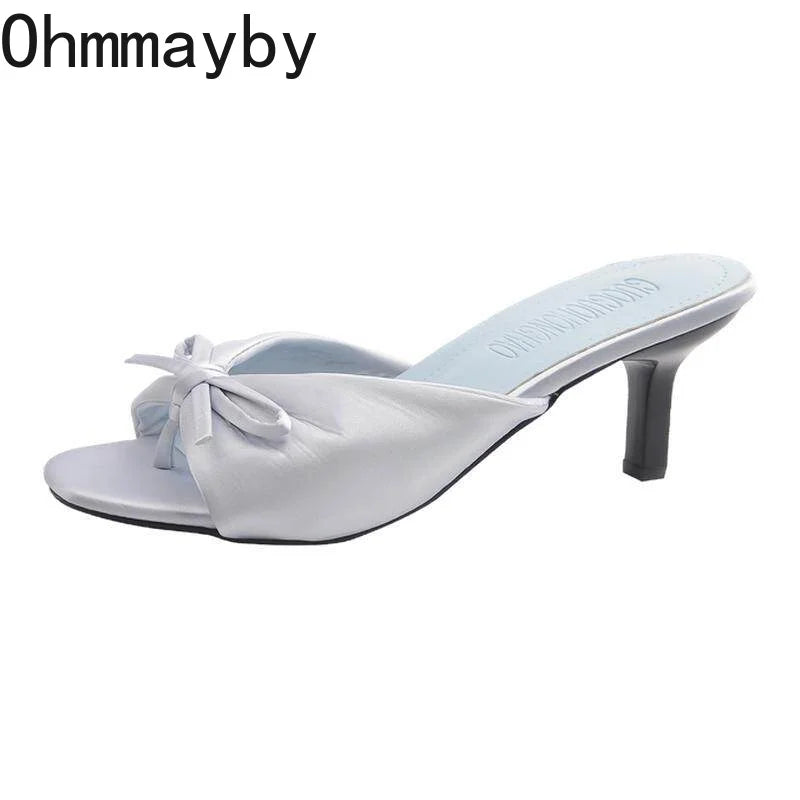 Satin Butterfly-Knot Women's High Heel Slippers | Clip Toe High Heel Slippers Axl