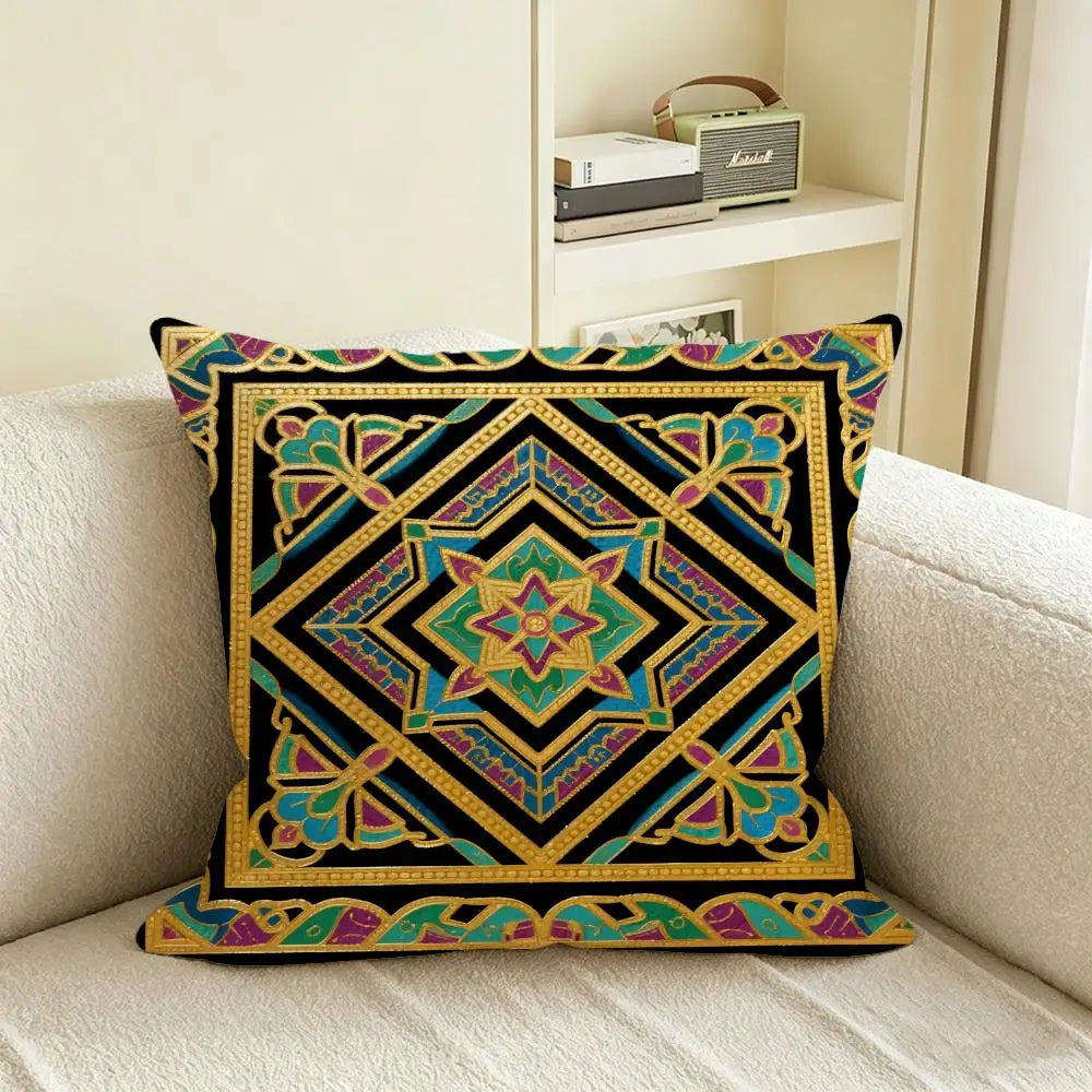 Natural Linen Brocade Print Cushion Cover | Sofa & Bed Pillowcase Decorative Cushion Cover Axl White5 30X30cm