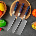 Handmade VG10 Damascus Steel Chef Knife – Colored Wood Handle Damascus Chef Knife Axl 3PCS knife set