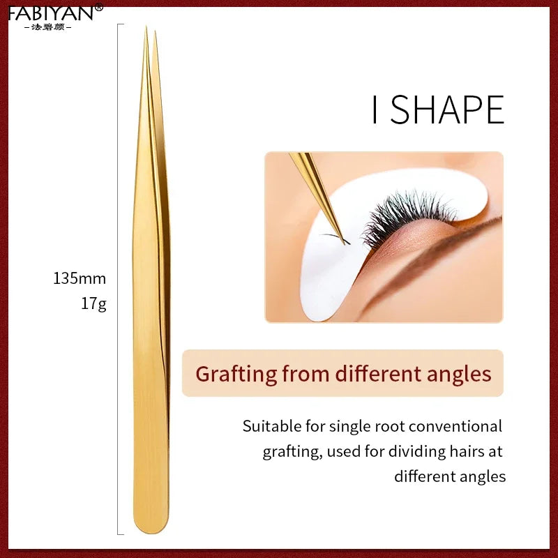 Stainless Steel Eyelash Tweezer – Lash Extension & Nail Art Tool Eyelash Tweezer Axl Gold I Shape-1