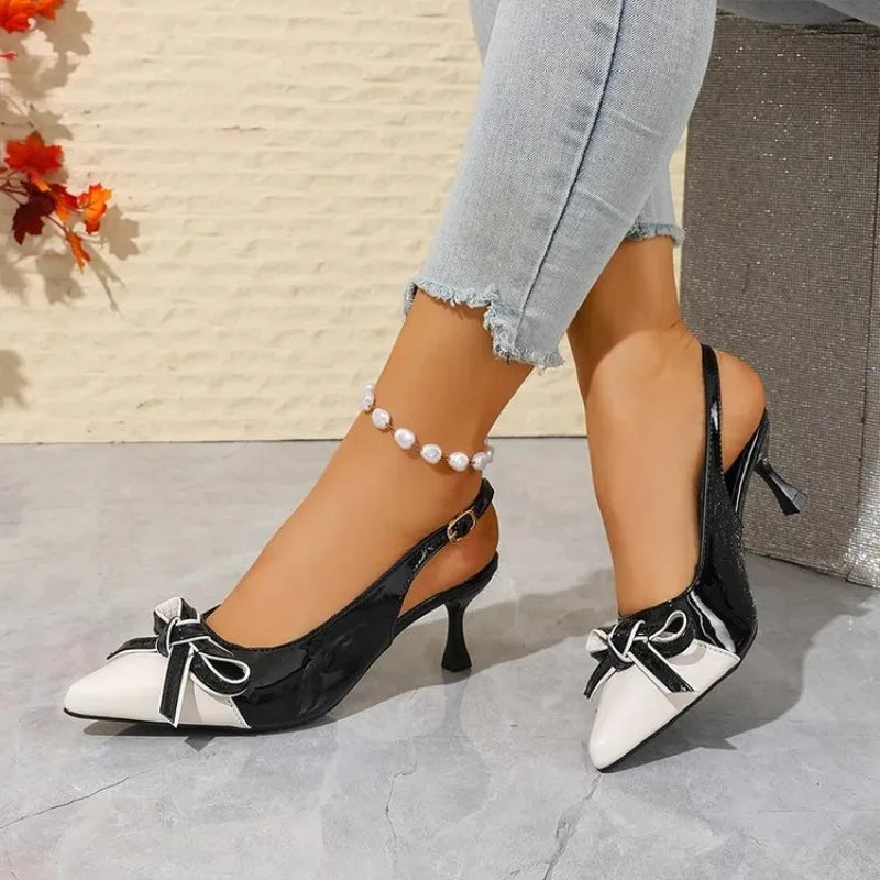 Women's Butterfly-Knot Pointed Toe Slingback Heeled Sandals Heeled Slingback Sandals Axl