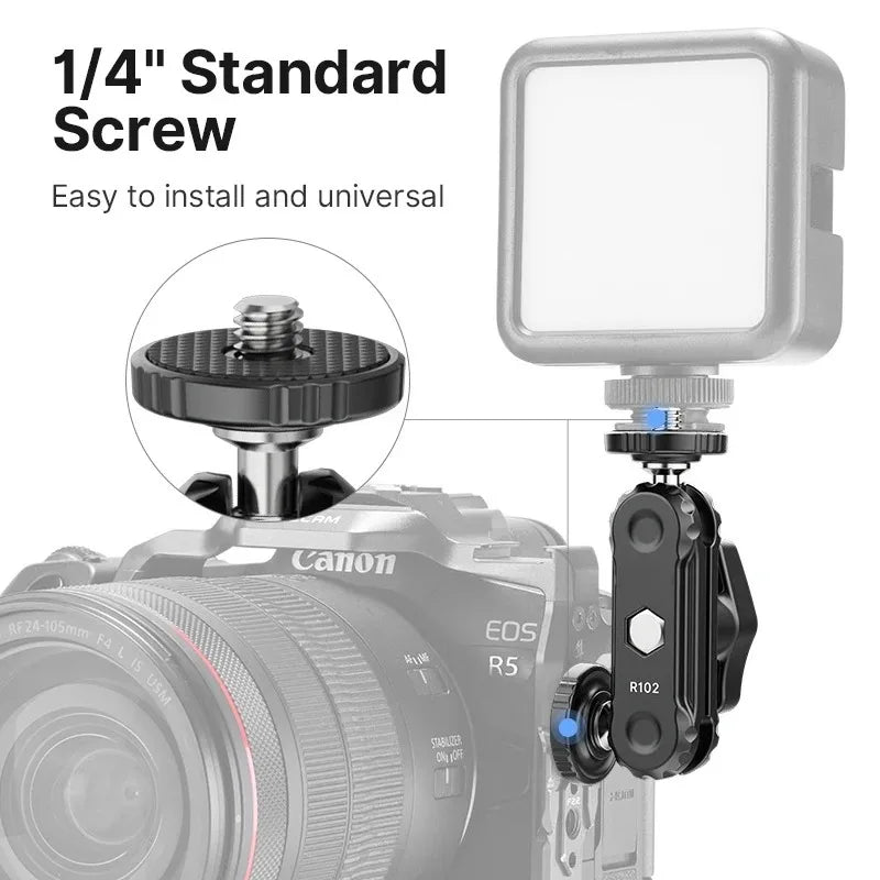 R102 Metal Double Ball Head Magic Arm – 360° 1/4" Mount Camera Magic Arm Axl