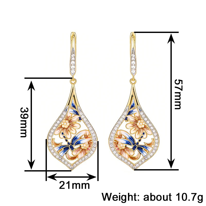 Huitan Flower Drop Earrings – Cubic Zirconia Women's Jewelry Drop Earrings Axl