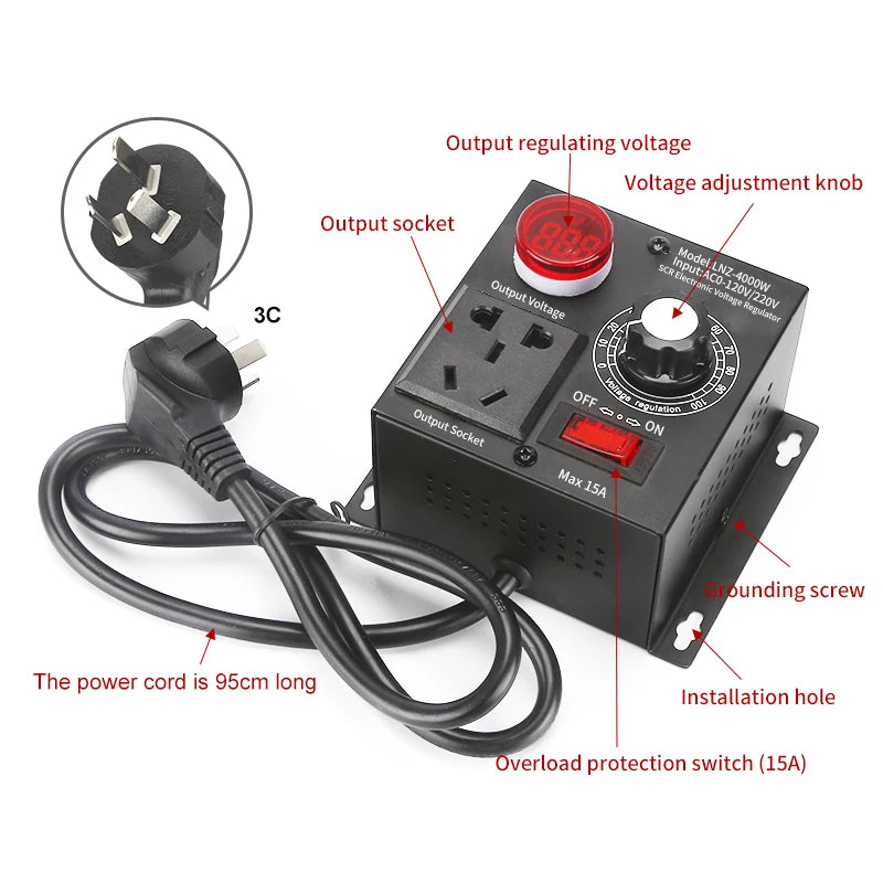4000W AC220V Variable Voltage Regulator – Speed & Light Control Voltage Regulator Axl