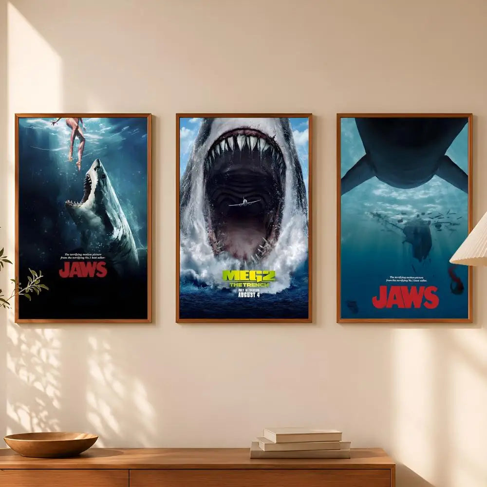 Jaws Movie Poster Self-Stick HD PVC Waterproof Wall Art Movie Wall Poster Axl