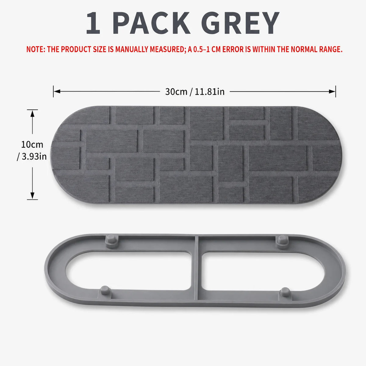 Diatomite Sink Tray with Silicone Base | Fast-Drying Stone Mat Stone Drying Mat Axl 1 PACK-Grey 30x10cm