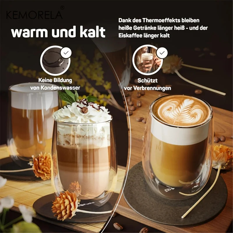 KEMORELA Latte Macchiato Glasses – Set of 2 or 4 | Clear Glass Latte Glass Set Axl