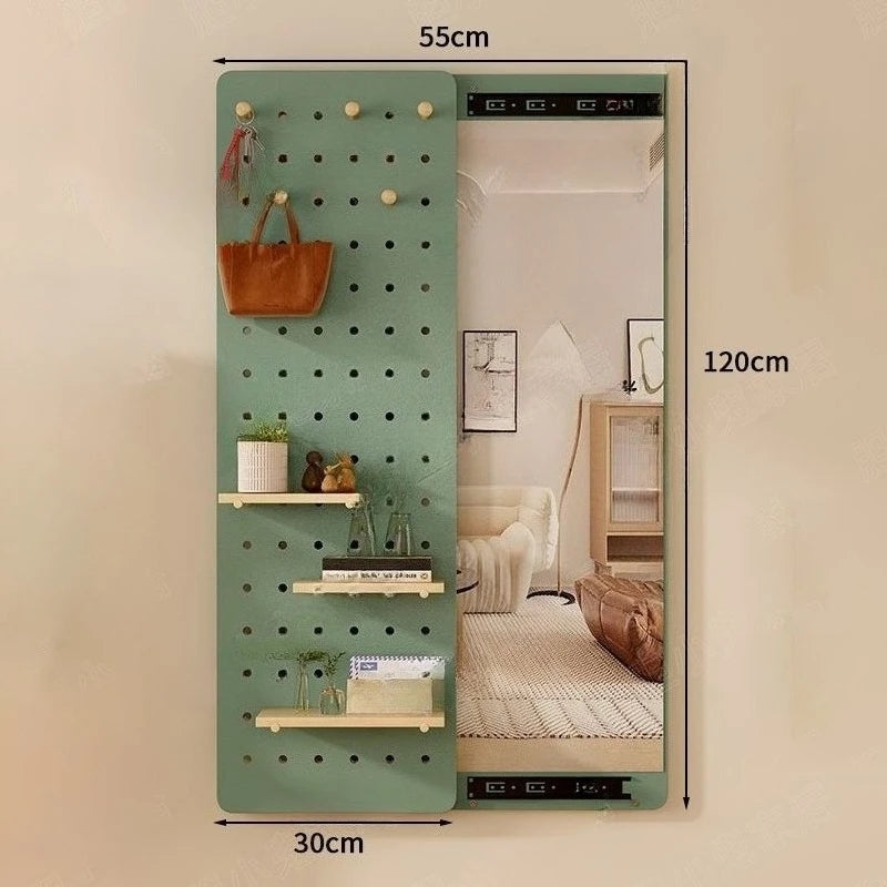 Nordic Storage Rack with Mirror – Entryway & Living Room Shelf Entryway Storage Rack Axl Green