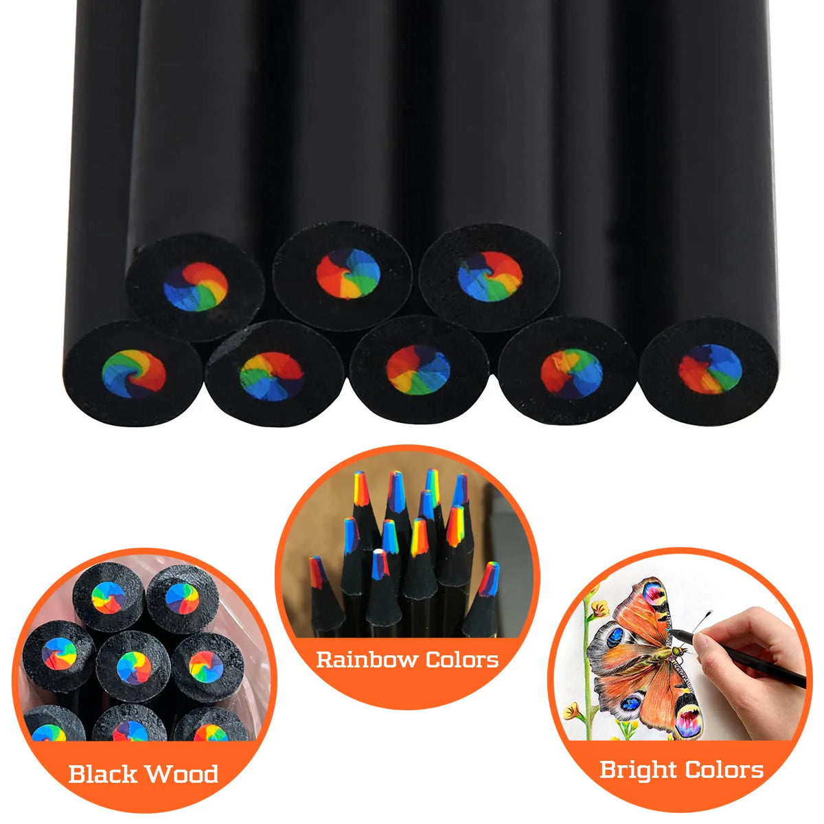 7-in-1 Rainbow Multicolor Pencils – 10/30 Pack Wood HB Pencil Set Multicolor Pencil Set Axl