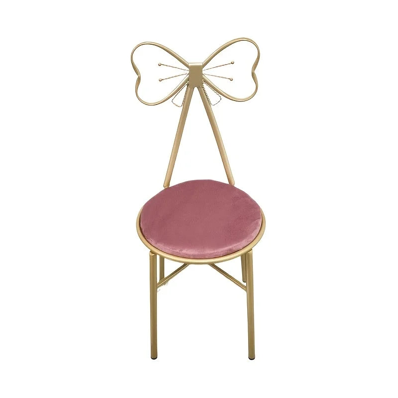 Pink Bow Tie Vanity Makeup Stool – Cushioned Dressing Chair Vanity Dressing Stool Axl Pink