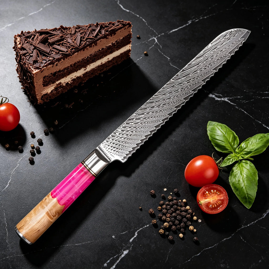 67-Layer Damascus Steel Bread & Chef Knife – Sharp 19.2cm Damascus Kitchen Knife Axl