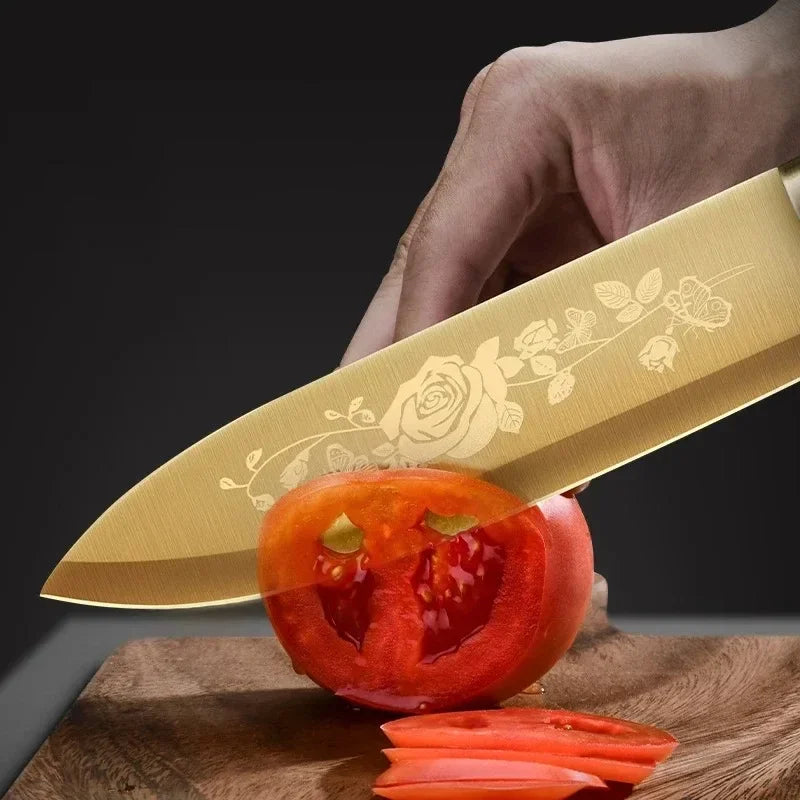 Gold Rose 4-Piece Stainless Steel Chef Knife Set Kitchen Knife Set Axl