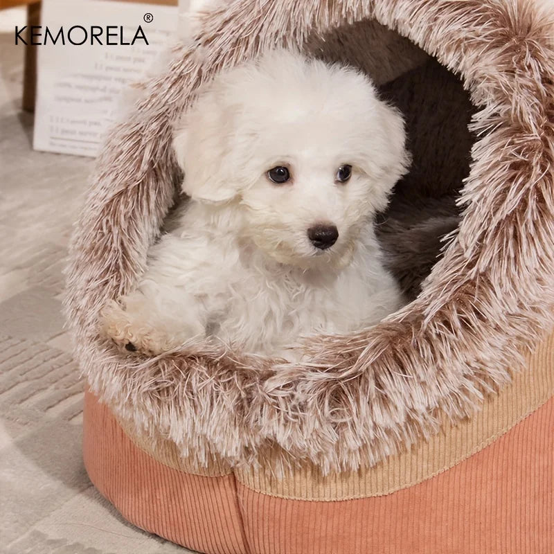 KEMORELA Plush Striped Cat & Dog Bed – Cozy Indoor Pet House Plush Pet Bed Axl