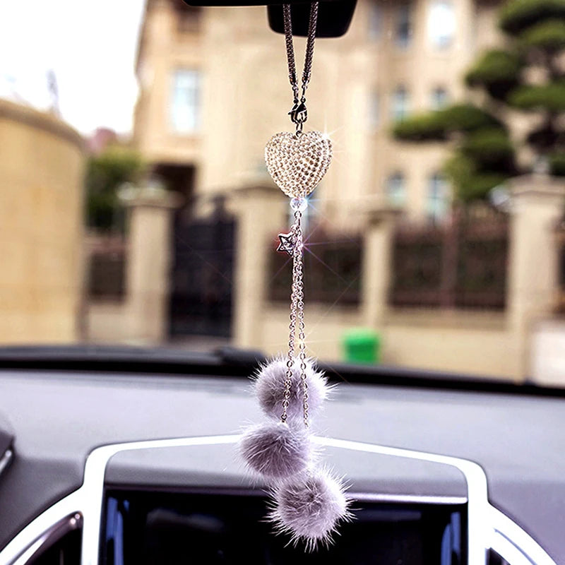 Rhinestone Crystal Plush Pendant Car Rearview Mirror Charm Car Mirror Charm Axl