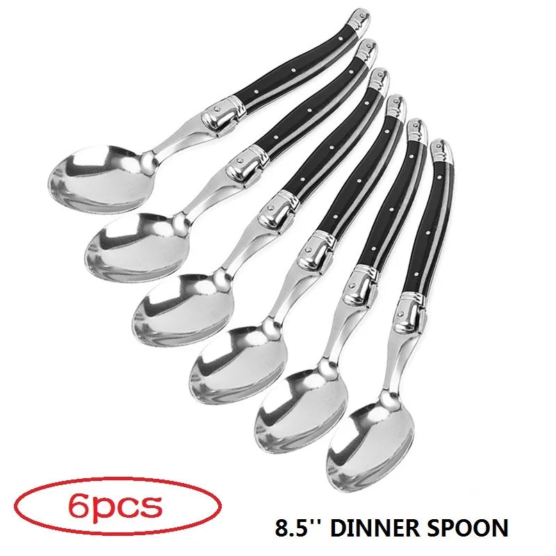 6-Piece Rainbow Steak Fork Set – Colorful Stainless Steel Flatware Steak Fork Set Axl 6 Black spoon