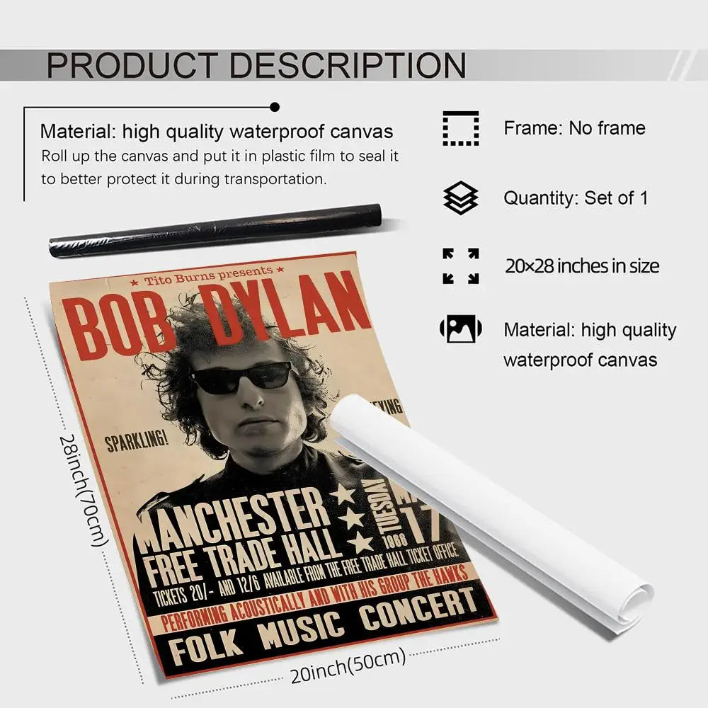 Bob Dylan Canvas Wall Art – Vintage Abstract Unframed Poster Canvas Wall Art Axl