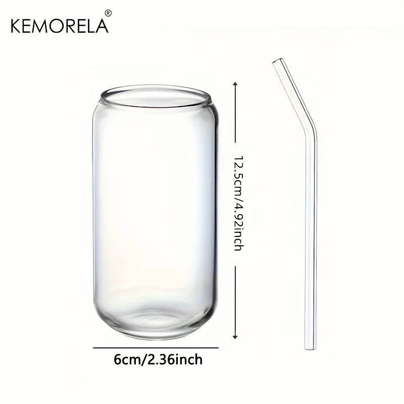 Can-Shaped Glass Cups Set with Glass Straws | KEMORELA Glass Drinkware Set Axl 1PCS Without cover 301-400ml