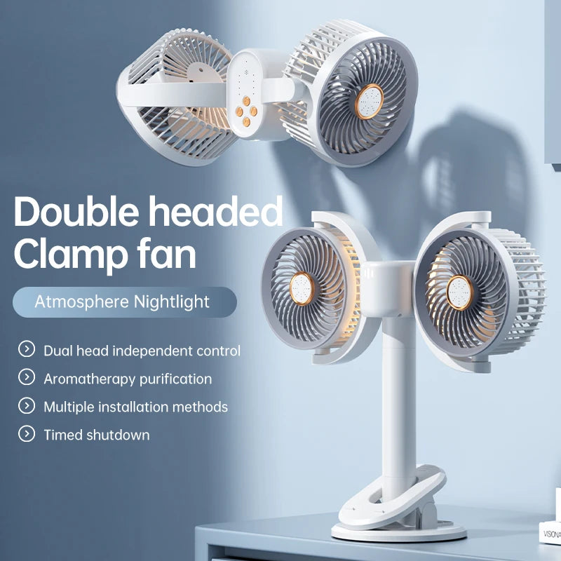 Dual Head Desktop Fan with Night Light & Phone Holder – White Desktop Fan Axl