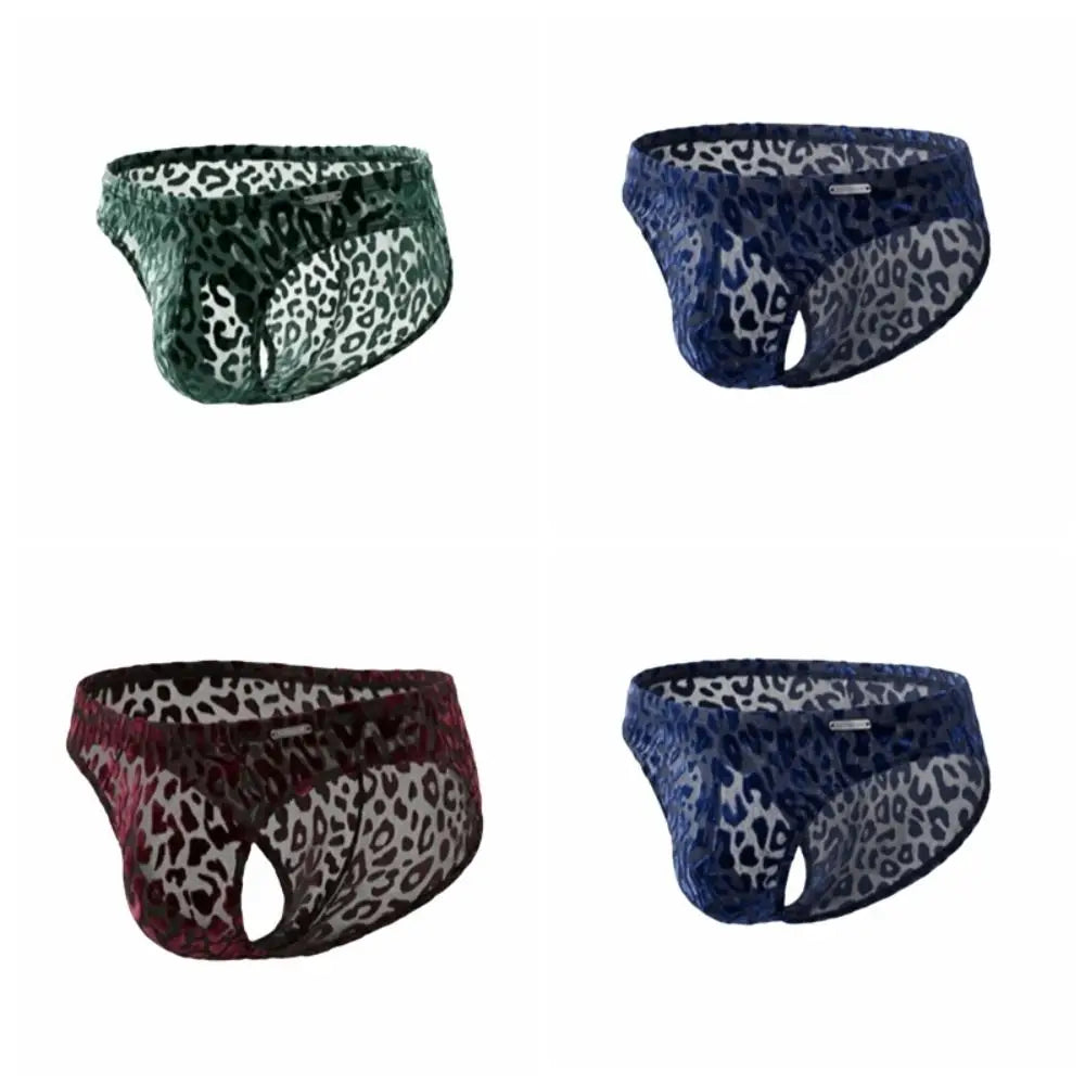 Men's Ice Silk Sheer Briefs – Low Waist Leopard Print Underwear Men's Briefs Axl