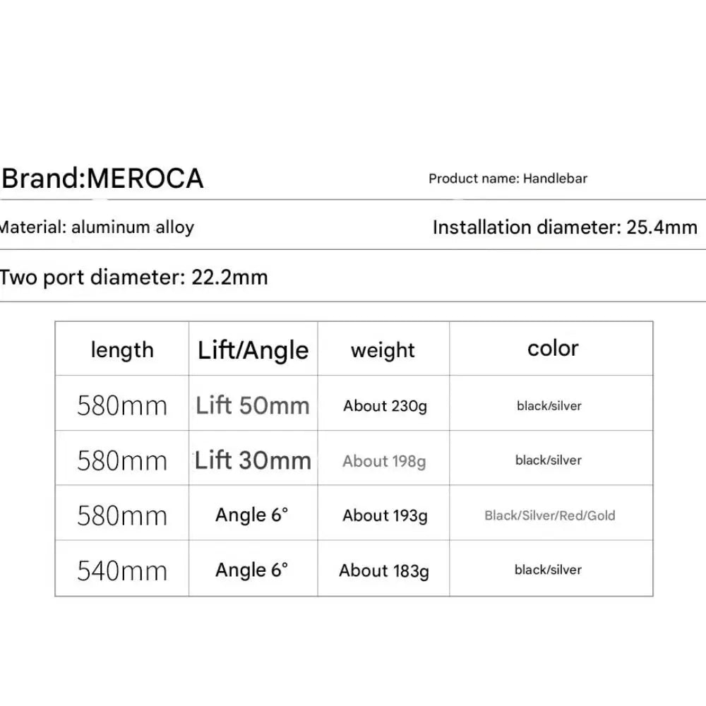 MEROCA MTB Aluminum Handlebar Straight/Riser 25.4x540/580mm Bike Handlebar Axl