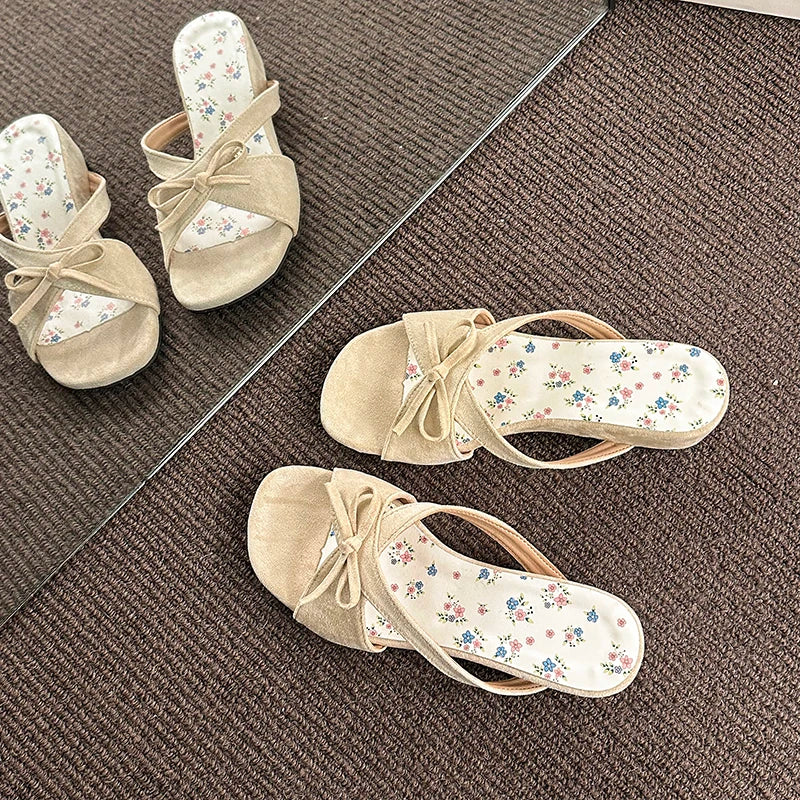 Women's Floral Wedge Slides – Butterfly-Knot Open Toe Slippers Wedge Slide Slippers Axl Beige 40