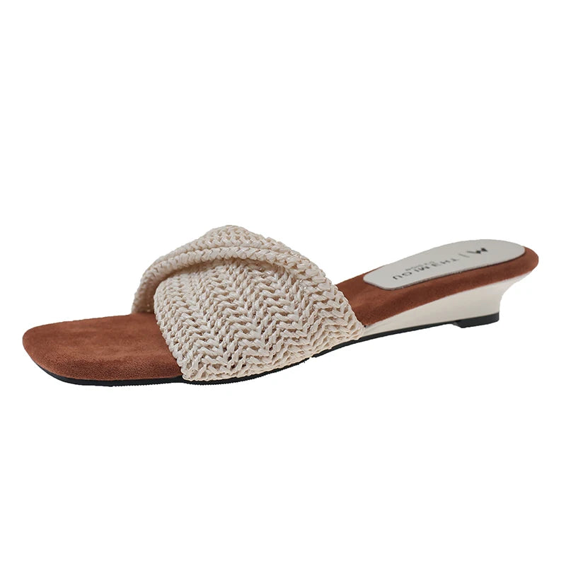 Women's Woven Wedge Slide Sandals – Open Toe Summer Mules Wedge Slide Sandals Axl Beige 40