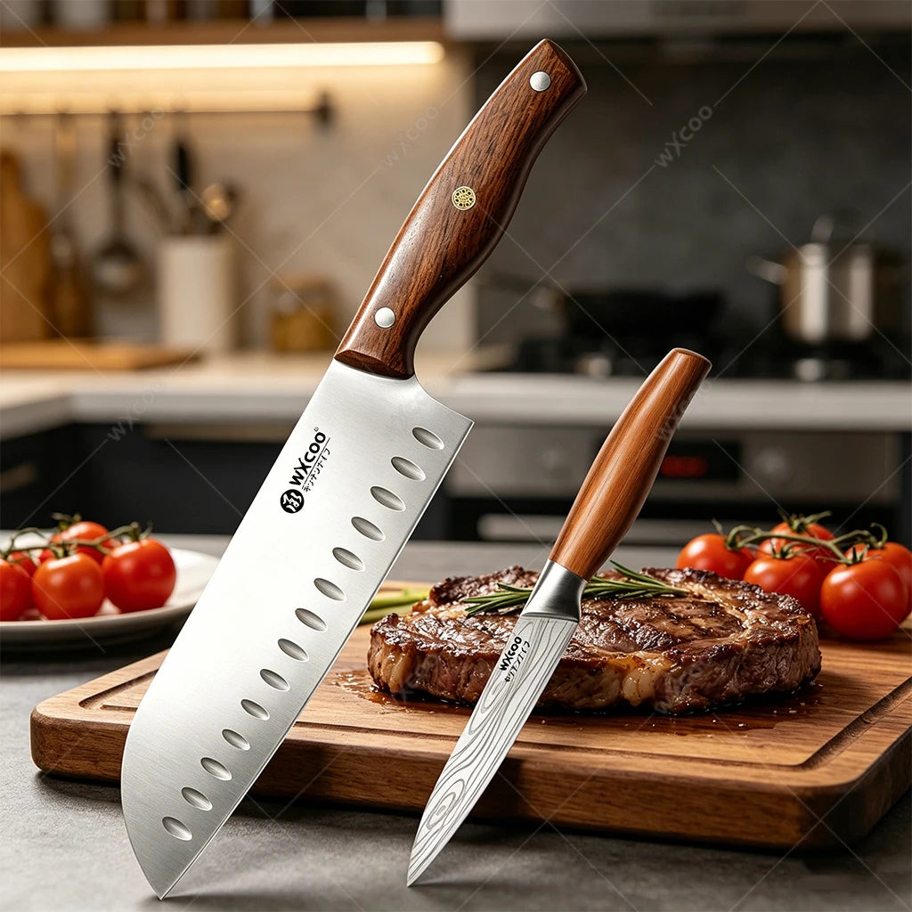 WXCOO Stainless Steel Santoku Knife – Pro Chef Kitchen Knife Santoku Chef Knife Axl 2PCS