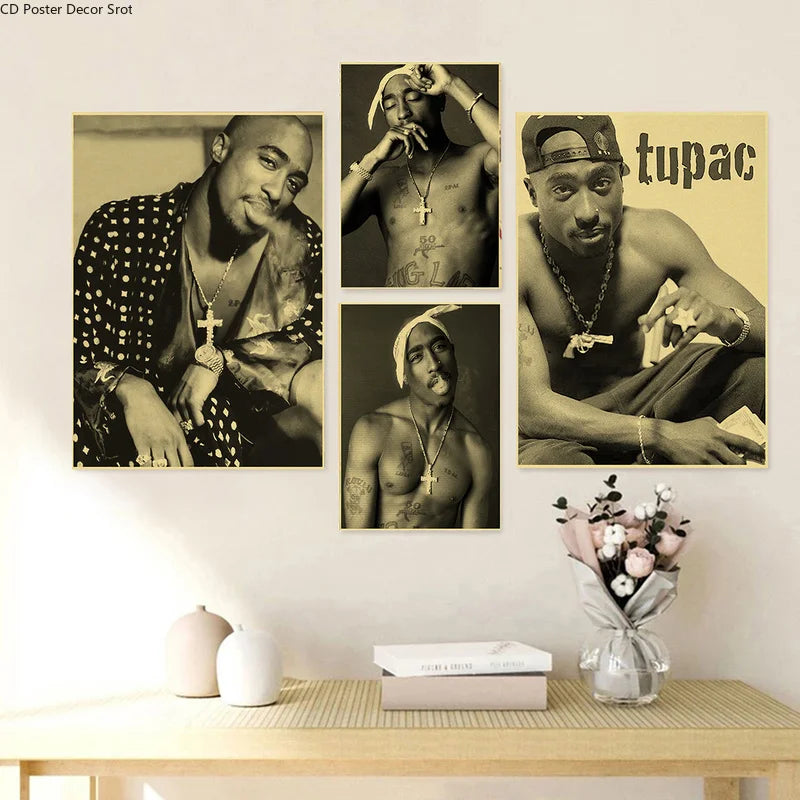 Tupac 2PAC Retro Kraft Paper Poster | Vintage Hip Hop Wall Art Wall Art Poster Axl