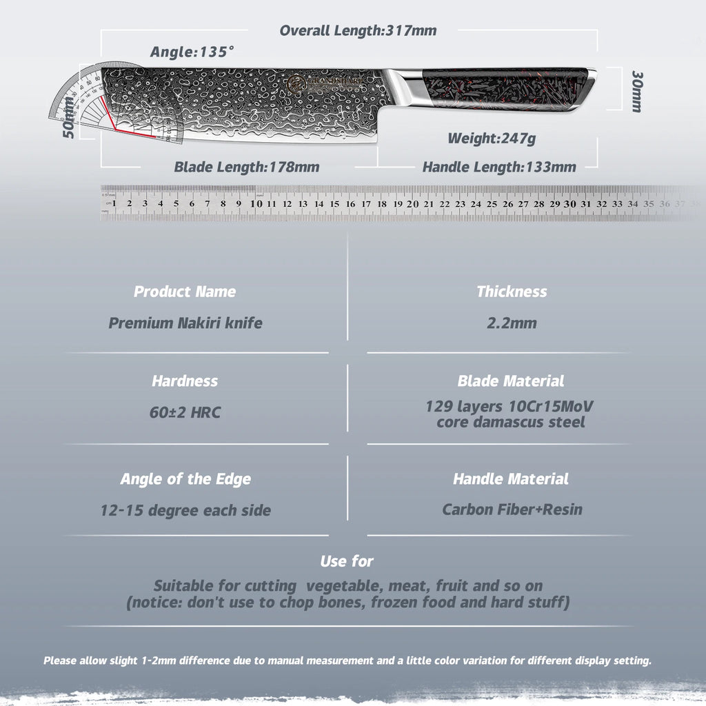 Grandsharp 7" Nakiri Knife – 129-Layer Damascus Steel Blade Damascus Nakiri Knife Axl