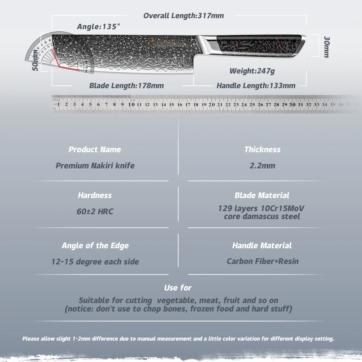 Grandsharp 7" Nakiri Knife – 129-Layer Damascus Steel Blade Damascus Nakiri Knife Axl