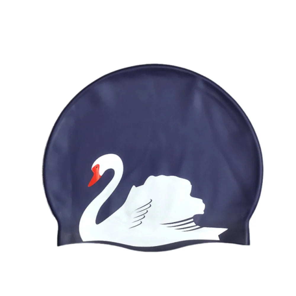 Plus Size Silicone Swim Cap – Printed, Waterproof & Ear Guard Silicone Swim Cap Axl Navy white Swan