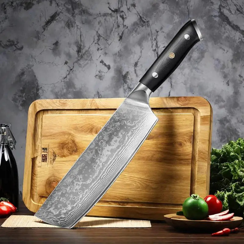 7-Inch Damascus Nakiri Knife – 67-Layer VG10 Steel & G10 Handle Damascus Chef Knife Axl 6.5 Santoku knife