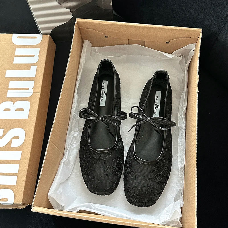 Women's Lace Mary Jane Ballet Flats – Slip-On Dress Shoes Women's Ballet Flats Axl black 36