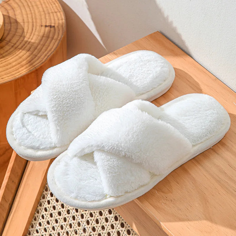 Women's Fuzzy Open Toe House Slippers – Soft Plush Terry Cloth Women's House Slippers Axl WHITE 40-41