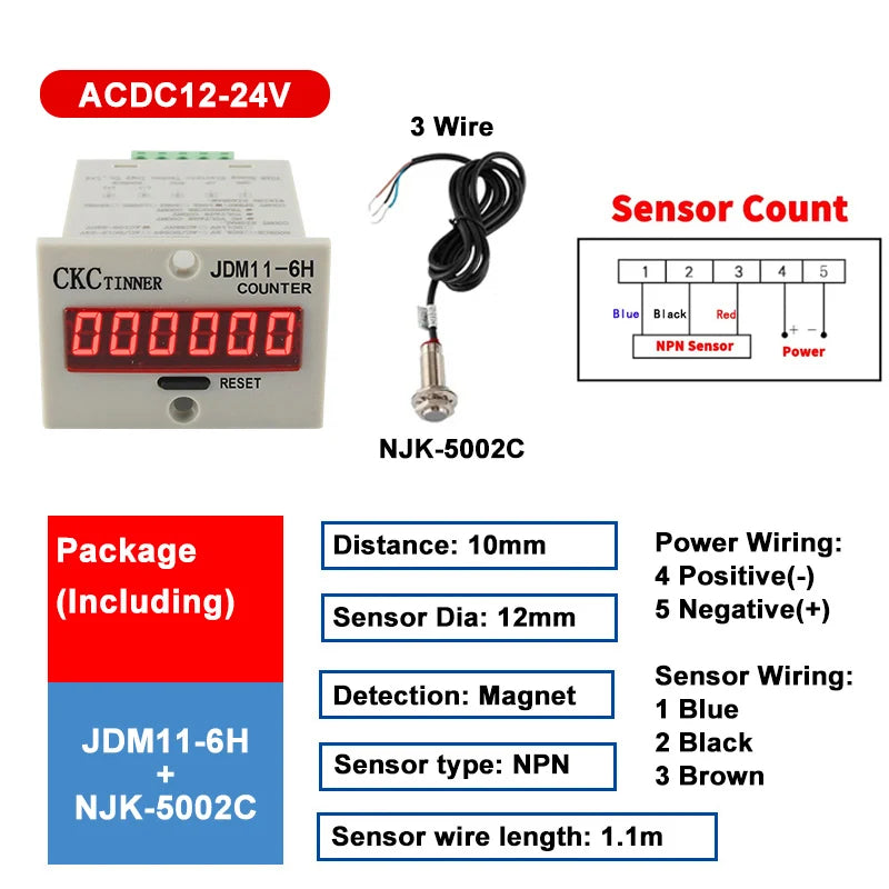 JDM11-6H 6-Digit Digital Industrial Counter + Proximity Switch Industrial Digital Counter Axl SET13