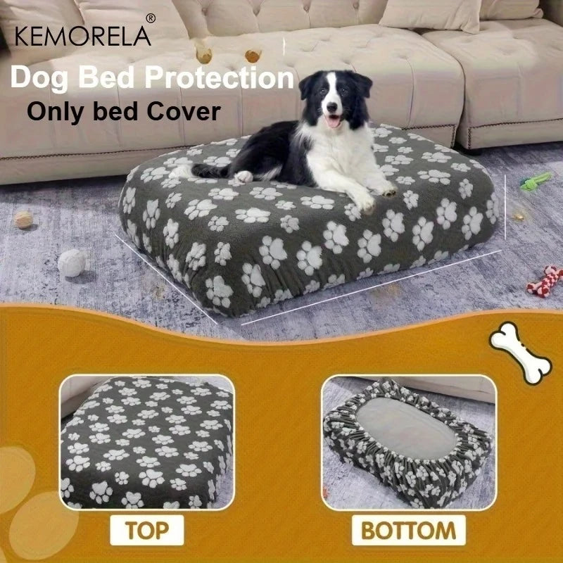 KEMORELA Plush Dog Bed Cover | Cartoon Footprints S–XL Dog Bed Cover Axl Dark Gray L