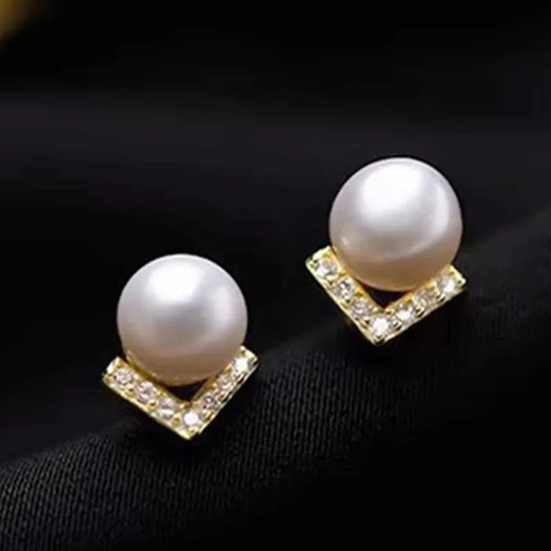 Huitan V-Design Imitation Pearl Stud Earrings | Wedding Jewelry Pearl Stud Earrings Axl