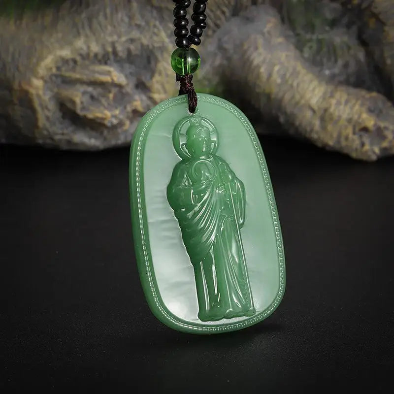 Imitation Jade Bodhisattva Pendant Necklace | Unisex Choker Pendant Necklace Axl Green